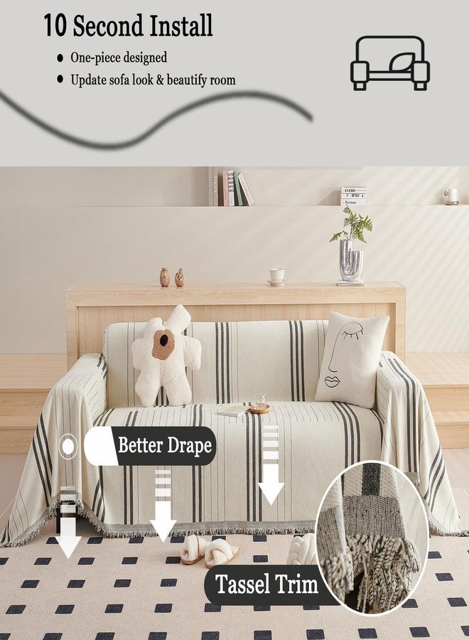 DREAMINGO Couch Cover Reversible Chenille Loveseat Sofa Covers for Dogs Pets Dark Grey Couch Protector for 2 Cushion Couch Sofa Vertical Stripe Jacquard Sofa Slipcover Sectional, 71"x118" - Image 4